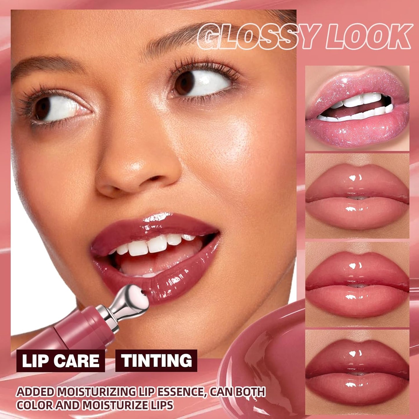URQT Brightening Lip Serum, Hydrating Glossy Lip Oil with Metal Applicator, Plumping Moisturizing Lip Care Tint, Non-Sticky High Shine Lip Glow for Dry Lips (02# SAKURA BLOSSOM)