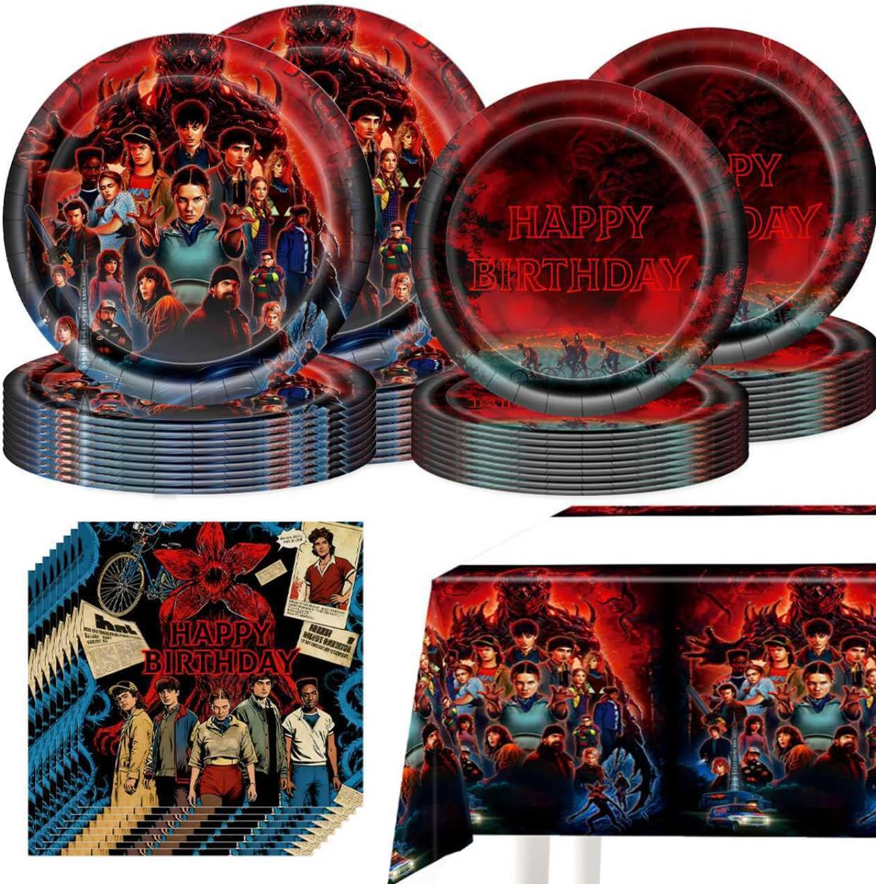 Stranger Things 61-Piece Tableware Set - Movie Theme Birthday Party Decorations for 20 Guests