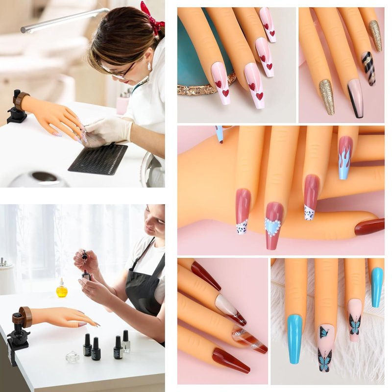 Acrylic Nail Practice Hand - Flexible Mannequin Model for Training | 240 Pcs Ballerina Nail Tips Included