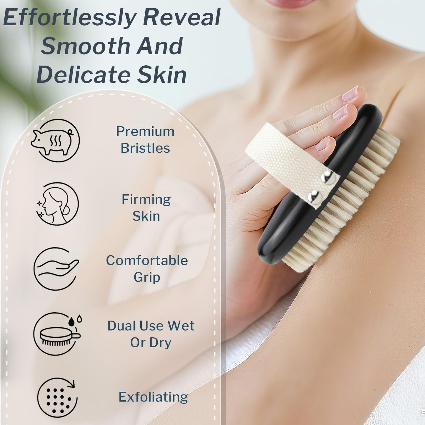 Dry Body Brush for Lymphatic Drainage – Soft Natural Bristles Exfoliator for Sensitive Skin, Cellulite & Circulation, Wooden Grip Bath Brush for Glowing Skin