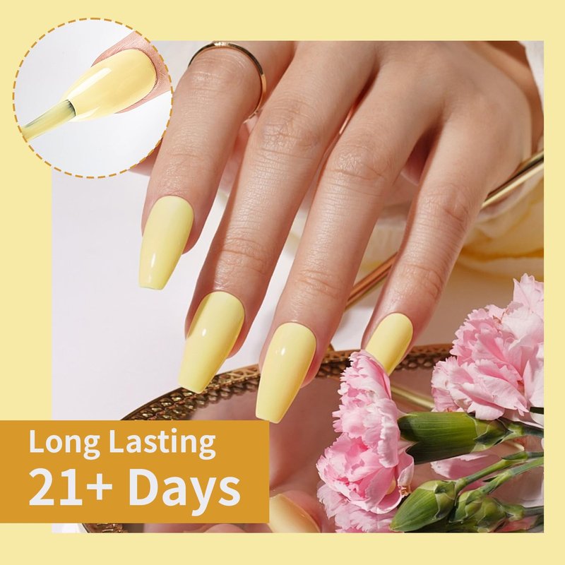 JODSONE Pastel Yellow Gel Nail Polish 10ml Soak Off LED Gel Polish Butter Yellow Nail Color Salon Quality Long-Lasting Low Odor (Need U V Lamp Curing)