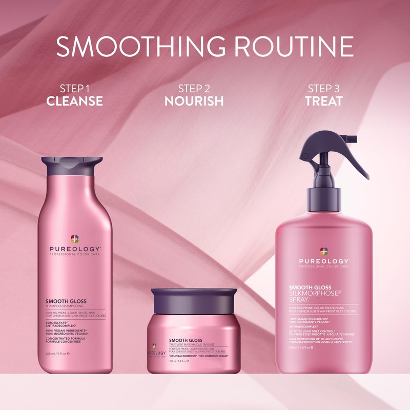 Pureology Smooth Gloss Shampoo - Sulfate-Free Shampoo For Frizz Control & Humidity Protection, Adds Hair Shine, For Frizz-Prone, Color-Treated Hair, Vegan, 33.8 Fl Oz