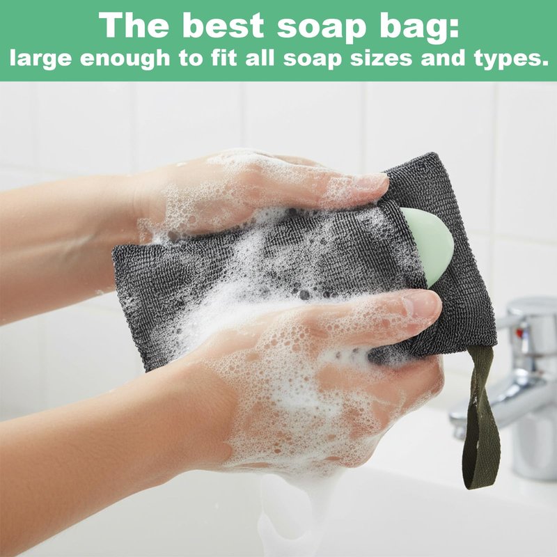 2PCS Bar Soap Pouch, Exfoliating Bath Sponge, Soap Bags, Body Scrubber Shower Sponge Loofah, Lathering Wash Bag for Body Washing, Deep Exfoliating, Travel with Quick-Dry Mesh