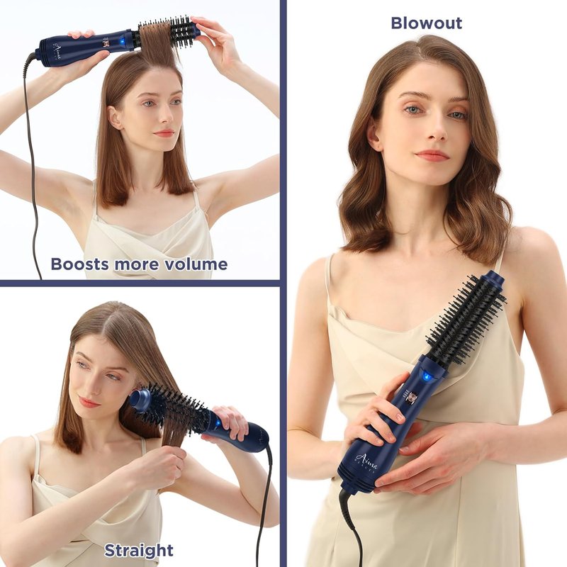 Aima Beauty Hair Dryer Brush - 4-in-1 Hot Air Straightener & Curler for Women | Prussian Blue