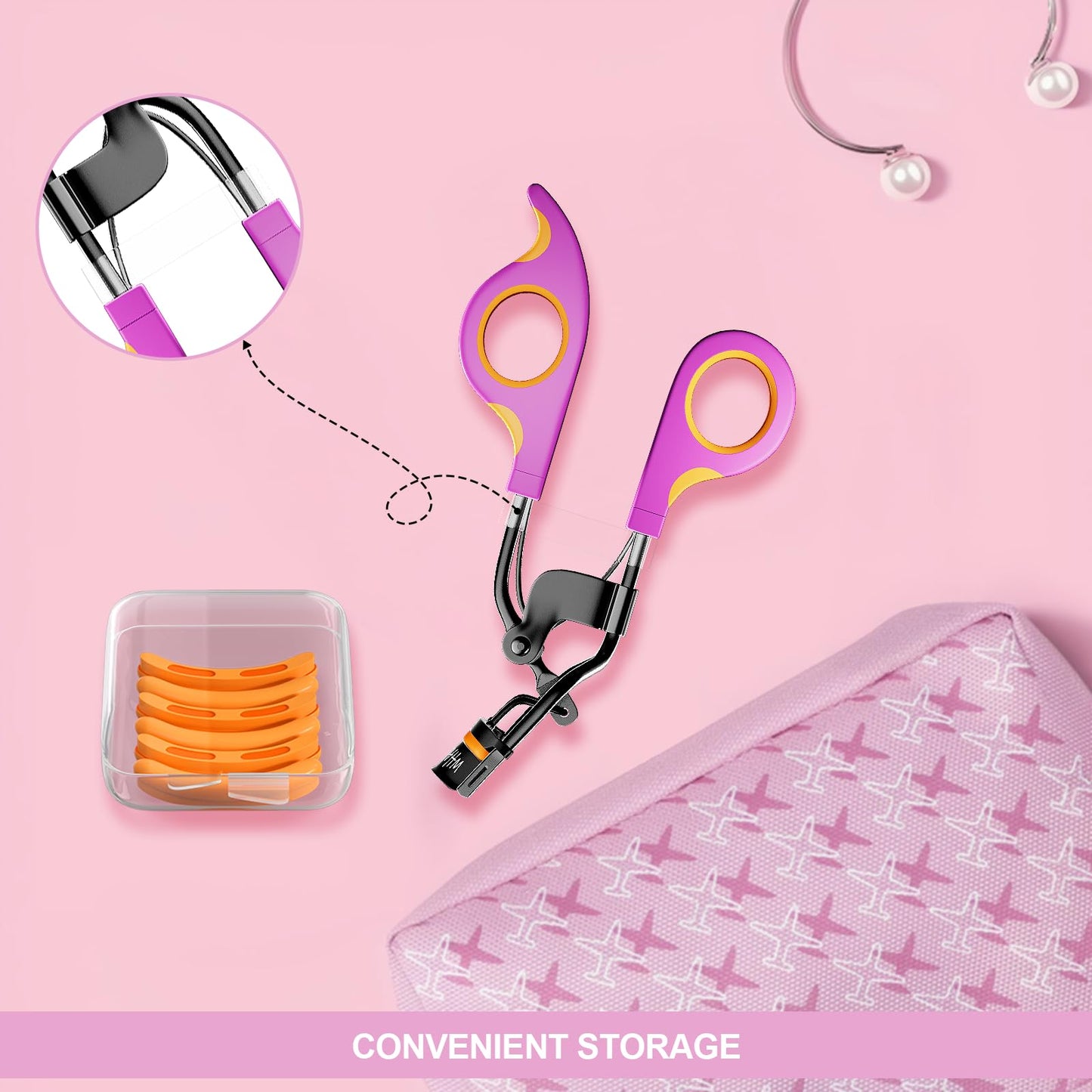 Whalrace Eyelash Curlers with 6PCS Extra Replacement Pads, Premium Quality Eye Lash Curler, Superior Curling Effect, Easy to Hold and Use, Valentine's Day Gift for Her - Orange Purple Handle