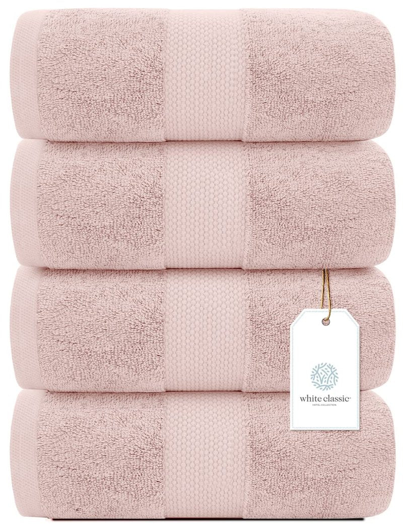 White Classic Luxury Bath Towels Set of 4 Large - 700 GSM Cotton Ultra Soft Bath Towels 27x54 | Highly Absorbent and Quick Dry | Hotel Towels for Bathroom Luxury, Plush Shower Towels, Pink