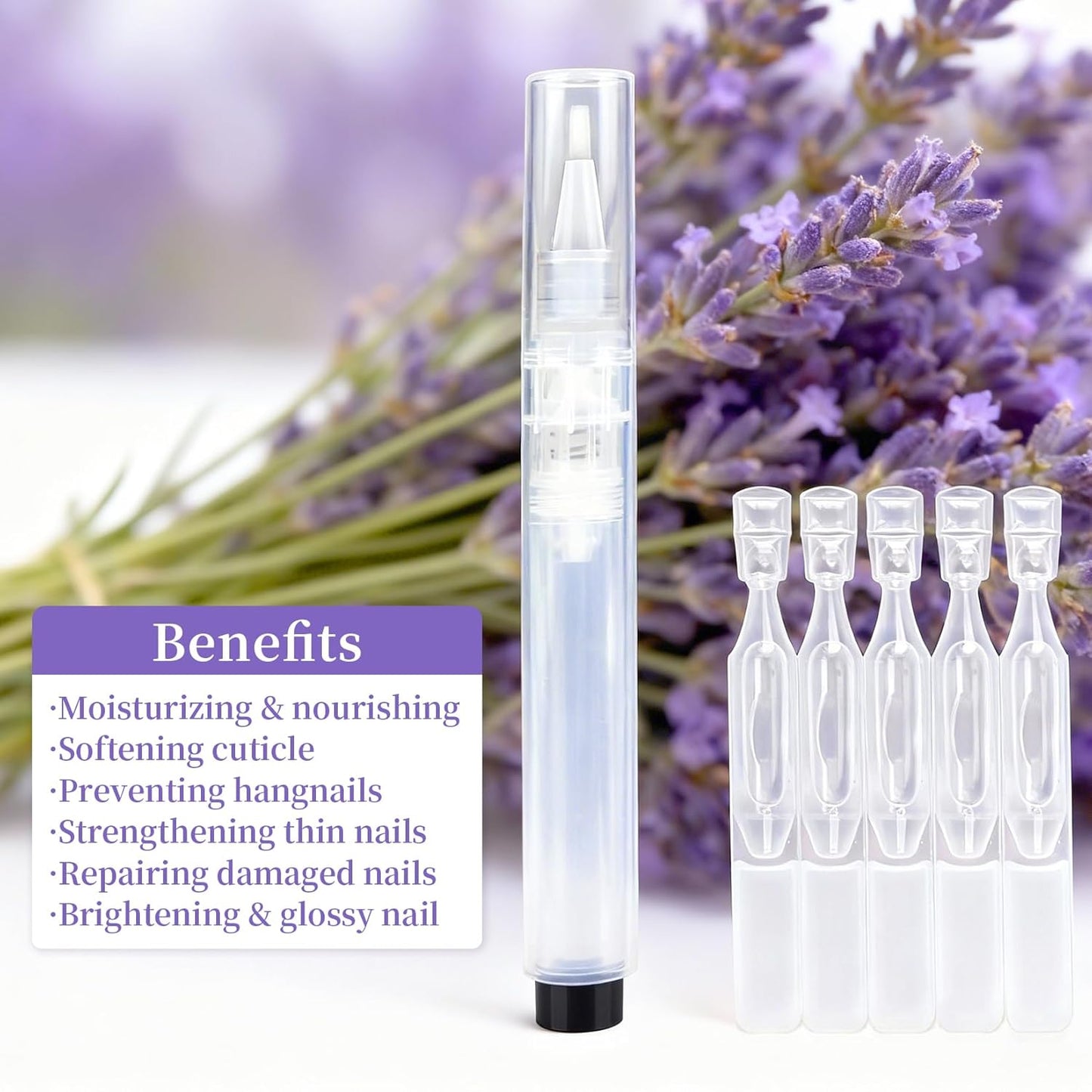 Skiennix Refillable Cuticle Oil Pen - Nourishing Vitamin E & Jojoba Oil for Nail Repair | Lavender 1.8ml