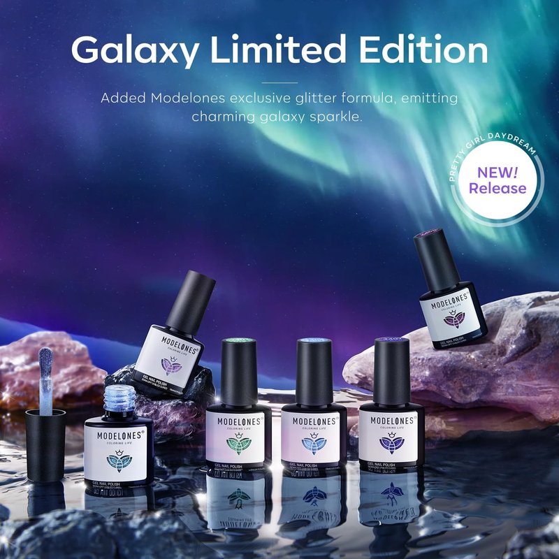 Modelones Gel Nail Polish Set | 6 Colors Chameleon Aurora Shimmer Glitter | Soak Off LED Nail Art Kit