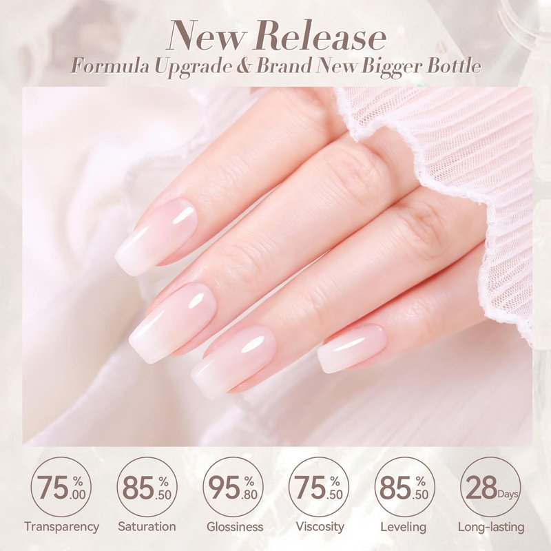 Born Pretty Milky White Gel Nail Polish Jelly White Sheer Translucent Neutral Gel Polish Soak Off Nail Art Gel 15ml, 0.54 Fl Oz