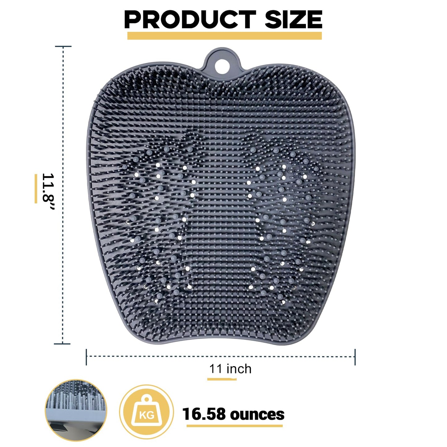 Luckyiren Extra Thicker & Larger Foot Scrubber Mat for Shower, Silicone Back Body Exfoliator Massager Cleaner Washer with Non Slip Suction Cup, Exfoliating Scrub Brush Pad for Women Men Elderly