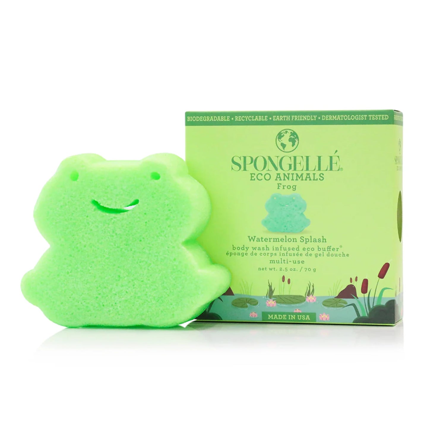 Spongelle Frog Eco Collection Animals Kids Buffer Body Scrubber | Bath & Shower Loofah for Kids | Biodegradable, Cruelty-Free, Vegan, Dermatologist-Tested, Made in USA
