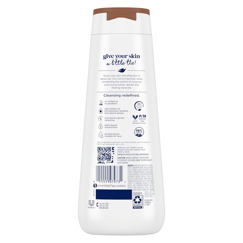 Dove Body Wash Restore Coconut & Cocoa Butter for 24hr Lotion-Soft Skin Moisturizing Skin Cleanser with No Sulfates No Parabens 20 oz