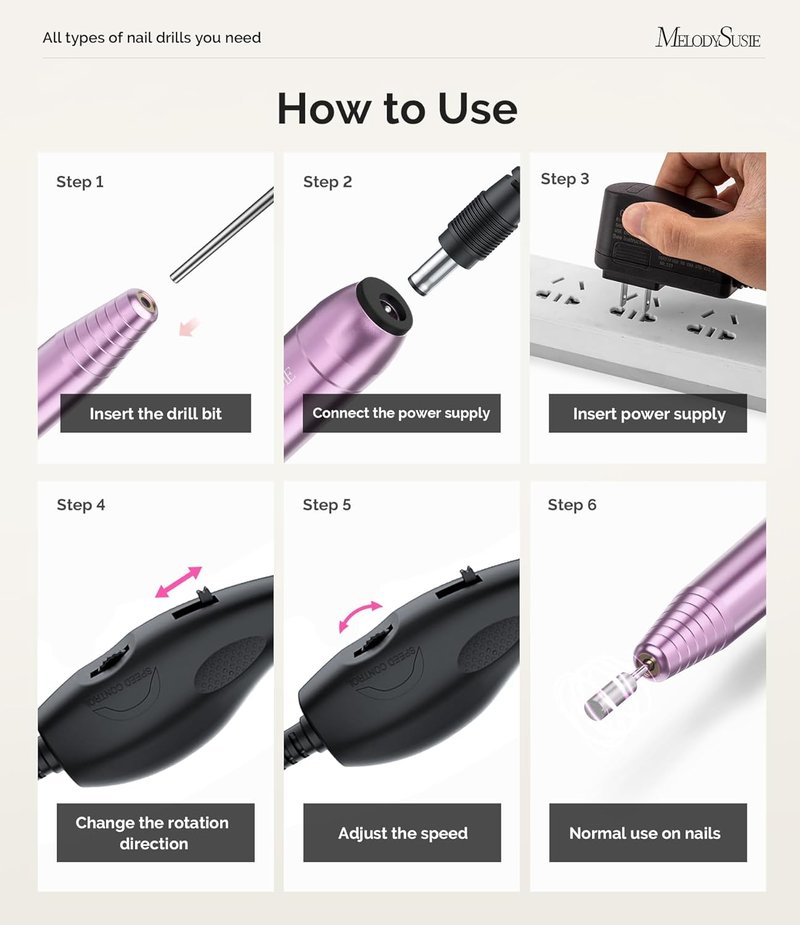 MelodySusie Portable Nail Drill - 20,000 RPM Electric File for Manicure & Gel Removal | Compact Design
