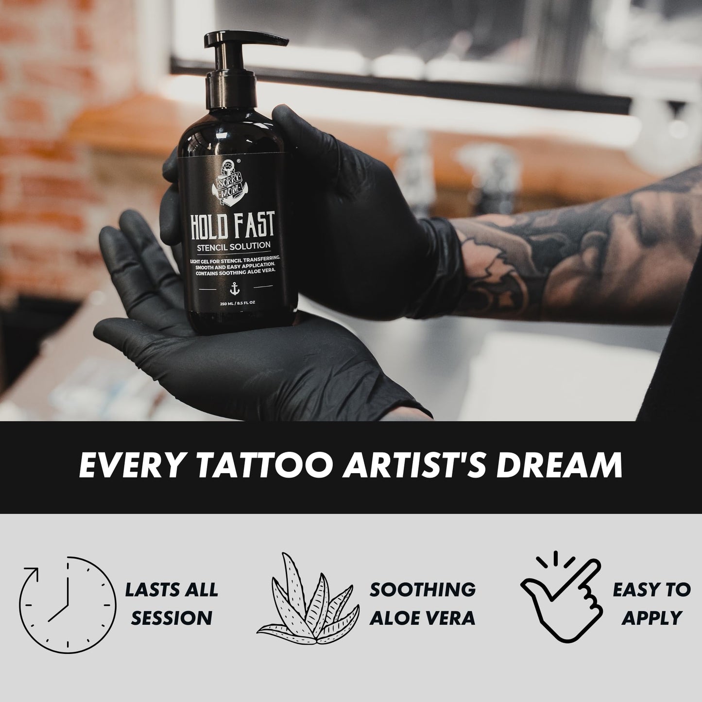 Sorry Mom Tattoo Stencil Gel Solution -Tattoo Transfer Gel for Clean, Dark Stencils - HOLD FAST Tattoo Stencil Transfer Gel for Tattooing - Tattoo Gel & Tattoo Supplies By Professionals (8.0 oz)