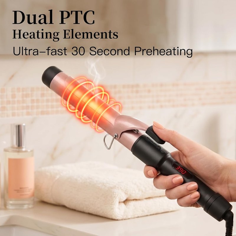 MEGAWISE Unlock Your Hair's Potential with MegaWise Pro Curling Iron: 1 1/4 inch Ceramic Barrel, 60s Fast Heating, Anti-Scald Grip, and Complete Styling Kit for Effortless Glamour!