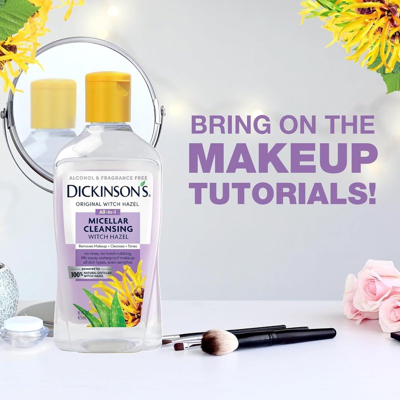 Dickinson's Micellar Cleansing Witch Hazel - All-in-One Makeup Remover & Pore Refiner | Alcohol-Free, 16oz