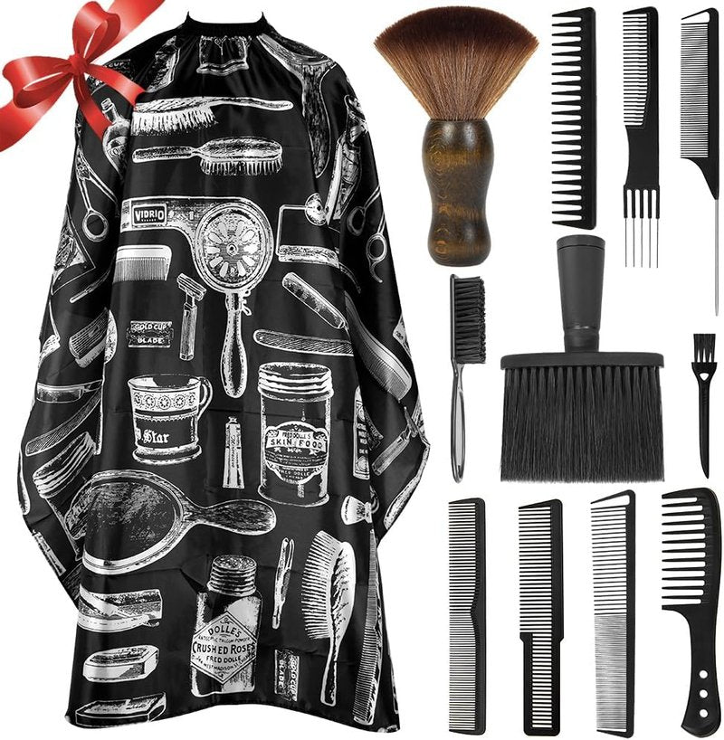 Skiennix 12PCS Hair Cutting Comb Set - Professional Barber Combs & Adjustable Cape with Neck Duster Brush