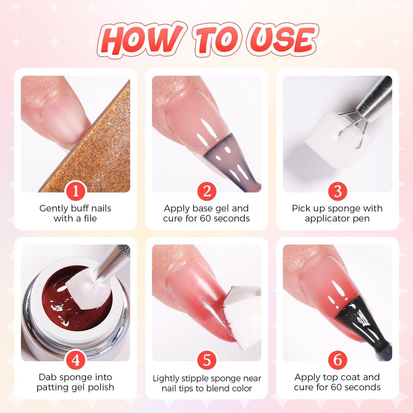 Sponge Pat Painting Gel, 20 Colors Ombre Gel Nail Polish for Ombre Nails Aura Nails, French Manicure DIY Nail Art High-glossy DIY Palette Cloud Fluff