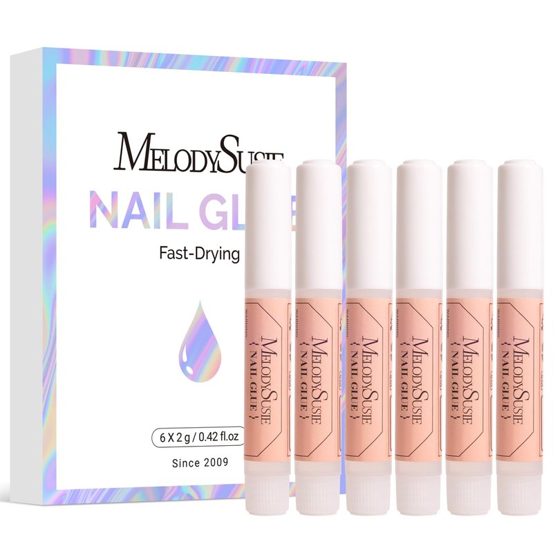 MelodySusie 6Pcs Nail Glue for Press on Nails Super Strong and Long Lasting Nail Glue for Acrylic Nails Adhesive Bond False Nails with Easy Application
