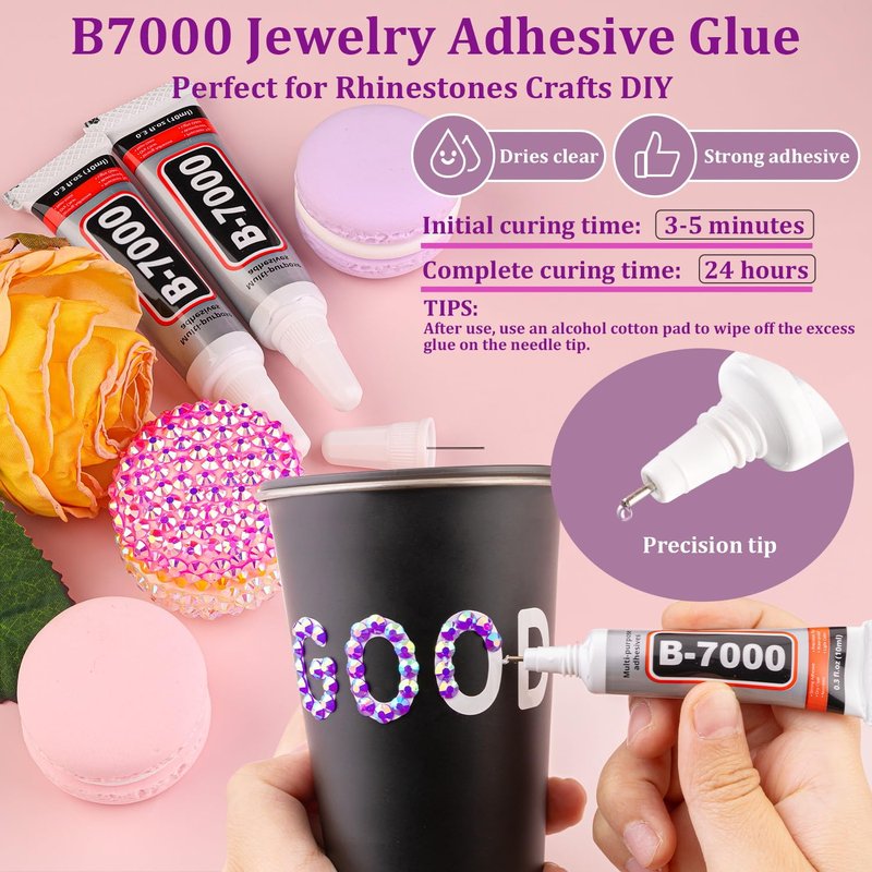 Resin Rhinestones for Crafting with 3Pcs 10ml B7000 Jewelry Glue, 2 Boxes Dark Purple AB Flatback Gems Crystals Diamond for Bedazzling Crafts DIY Nail Art Makeup,Gems for Clothing Tumblers Shoes