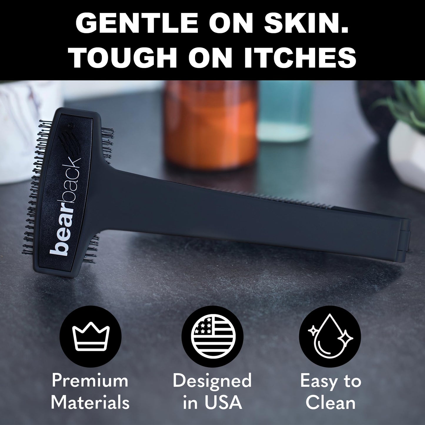 Bearback Back Scratcher for Men & Women - Long Reach Folding Handle, Skin-Safe Bristles - Extendable, Portable, Easy to Clean - Designed by a USA Small Business