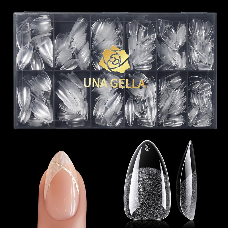 Short Almond Gel Nail Tips - 600 Pcs Pre-Filed Half Matte Press-On Nails | 12 Sizes Full Cover Clear Fake Nails for DIY & Salon Use