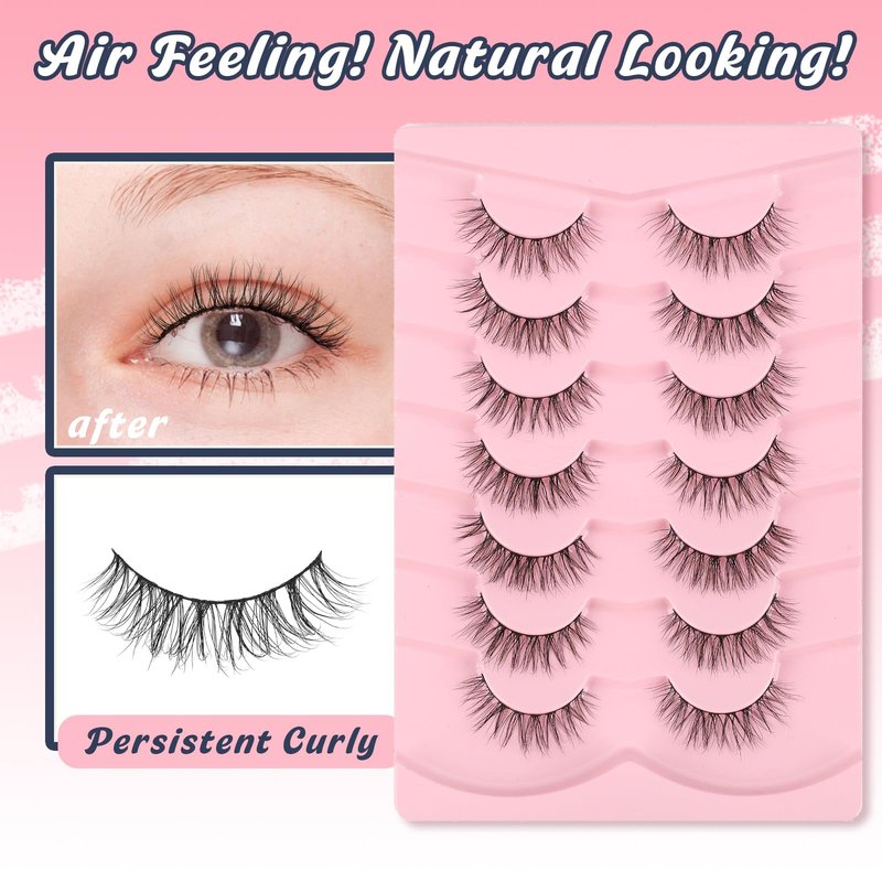 Siligli Fake Eyelashes Natural Lashes Stipes 7 Pair C Curl Lash