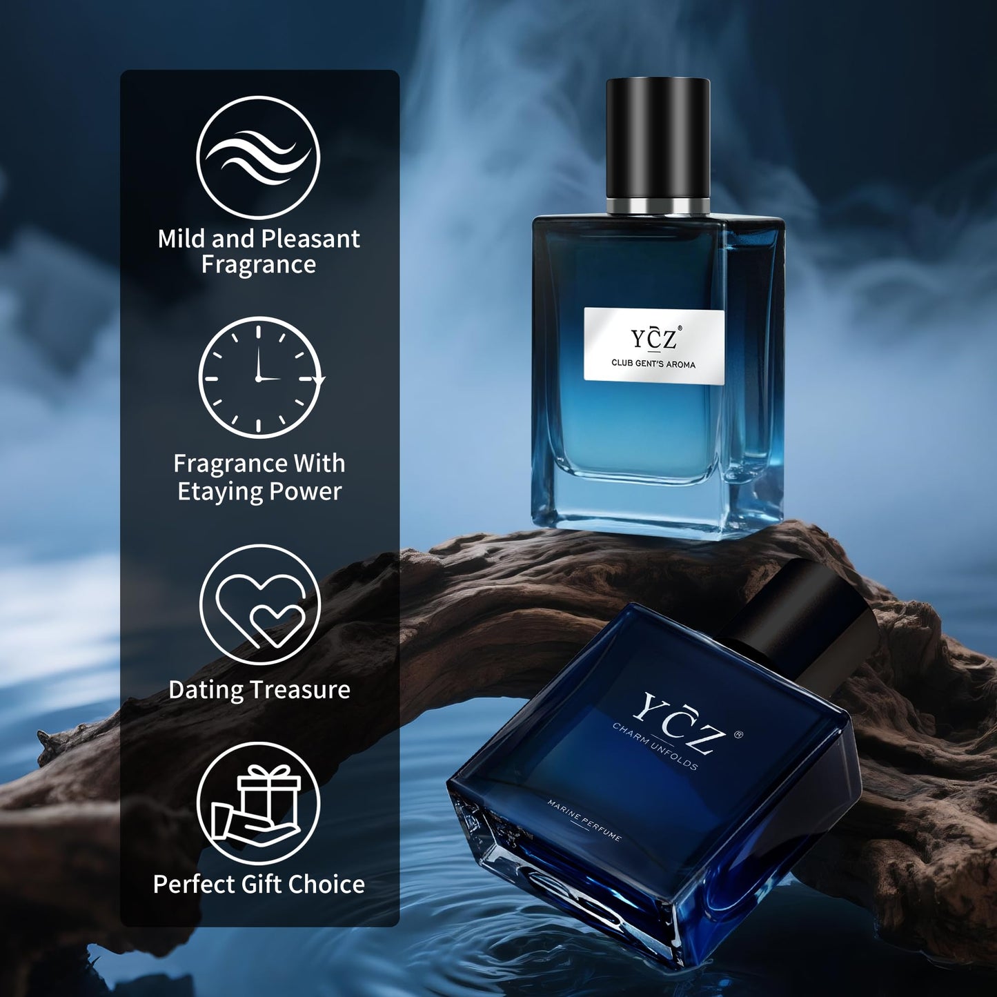 Ycz Cologne for Men Set, 1.7oz(50ml) Bottled Marine Perfume and Club Men Perfume Sophisticated Woody Citrus Scent, Highquality Long Lasting, Sleek Bottle Design, Ideal Special Occasions Ideal Gift