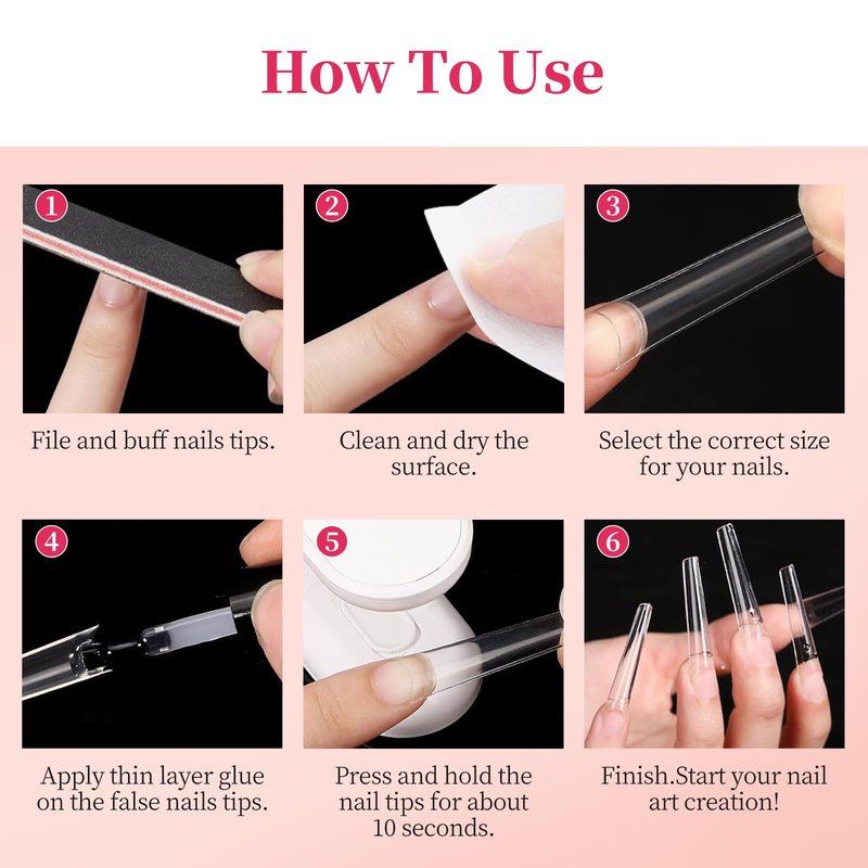 3XL NO C Curve Coffin Nail Tips for Acrylic Nails Professional, 504PCS Clear Extra Long Tapered Square Nail Tip, 12 Sizes Straight Press On Gel Nail Tips for Nail Salons Home DIY