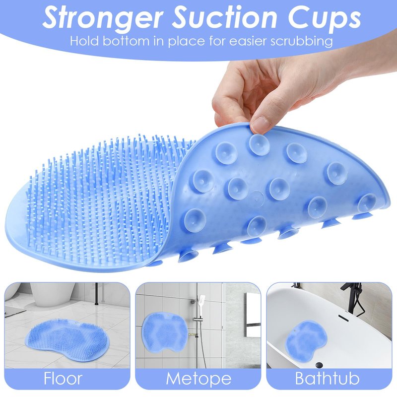 Guduling Foot Scrubber Shower,Silicone Shower Feet Scrubber Mat with Non-Slip Suction Cups,Exfoliating Bath Wash Pad,Foot and Back Scrubbers for Showers Floor,Blue