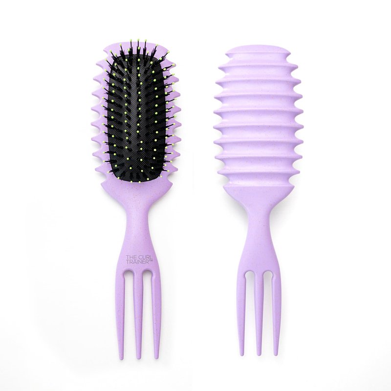 Purple Mango Beauty Curl Trainer Pro Curl Defining Brush for Curly & Wavy Hair, Styling Brush with Built-In Volume Pick - Purple