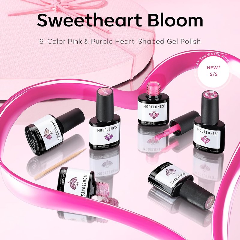 Modelones Gel Nail Polish Set - 6 Vibrant Valentine's Day Colors | Glitter & Shimmer Shades for DIY Nail Art