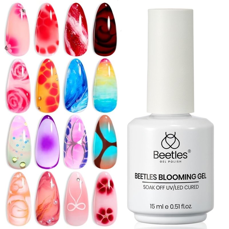 Beetles Blooming Gel Nail Polish 15ml, Clear Blooming Gel for Marble, Flower & Aura Nail Art, Soak Off UV LED Nail Design for DIY & Salon Use
