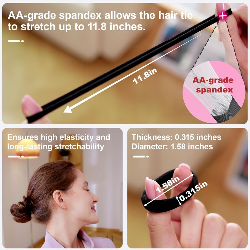 120pc Hair Ties No Damage Snag Free for Thick Hair, Seamless No Pull Elastic Ponytail Holders for Women Girls（Black）