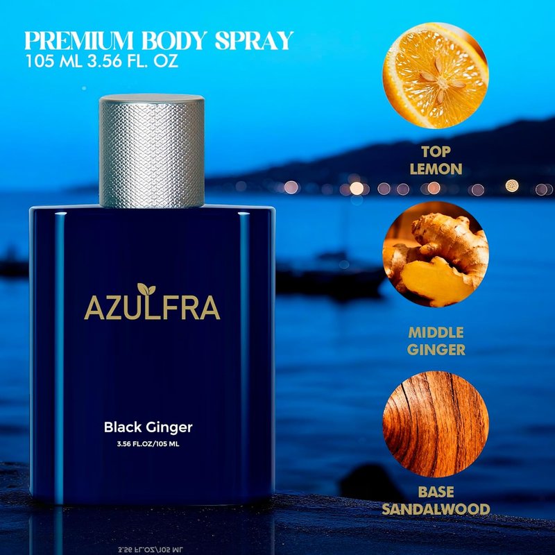 Azulfra Body Spray for Men - Refreshing Citrus & Sandalwood Scent | 3.56 Fl. Oz