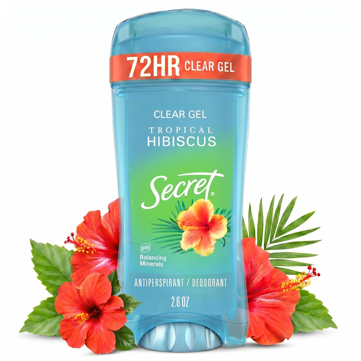 Secret Fresh Antiperspirant Deodorant for Women, 72hr Breathable Sweat & Odor Protection, Instant Freshness & Gentle, PH Balancing Minerals, Clear Gel, Tropical Hibiscus Scent, 2.6 oz