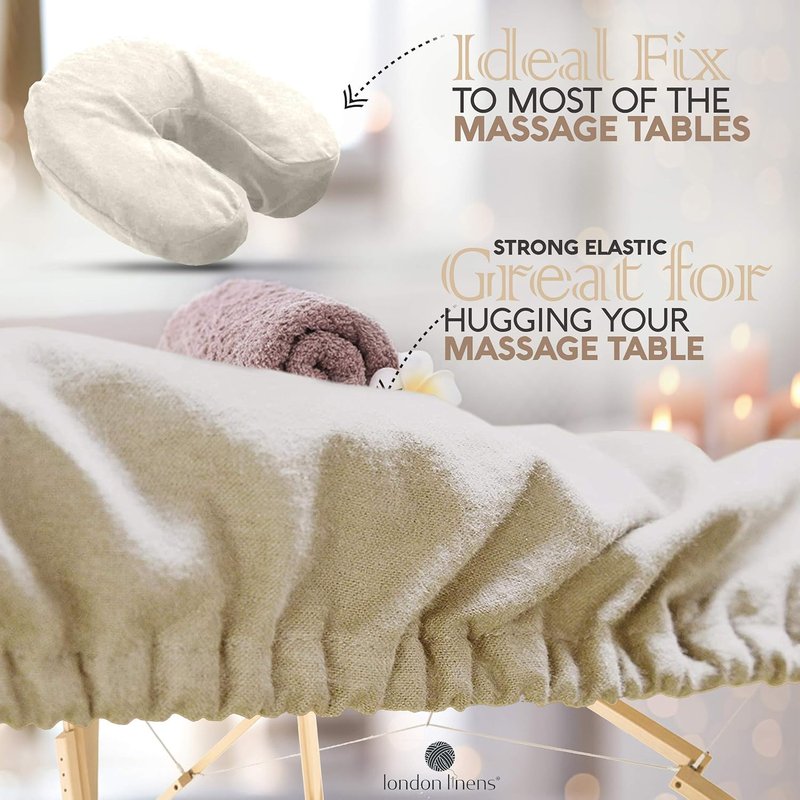 LONDON LINENS Pack of 2 Extra Thick 3 Piece Massage Table Sheets Set - 100% Natural Cotton Flannel - Includes Massage Table Cover, Massage Fitted Sheet, and Massage Face Rest Cover (Natural)