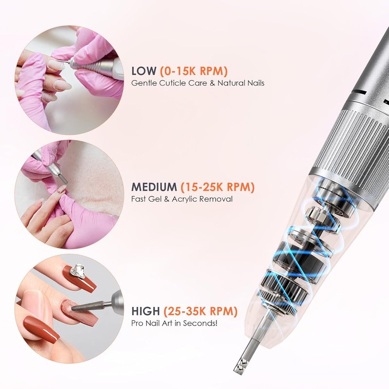 Delanie Electric Nail Drill Machine - 35000 RPM E-File for Professional Manicure & Pedicure | Rechargeable with 7 Bits & 36 Sanding Bands