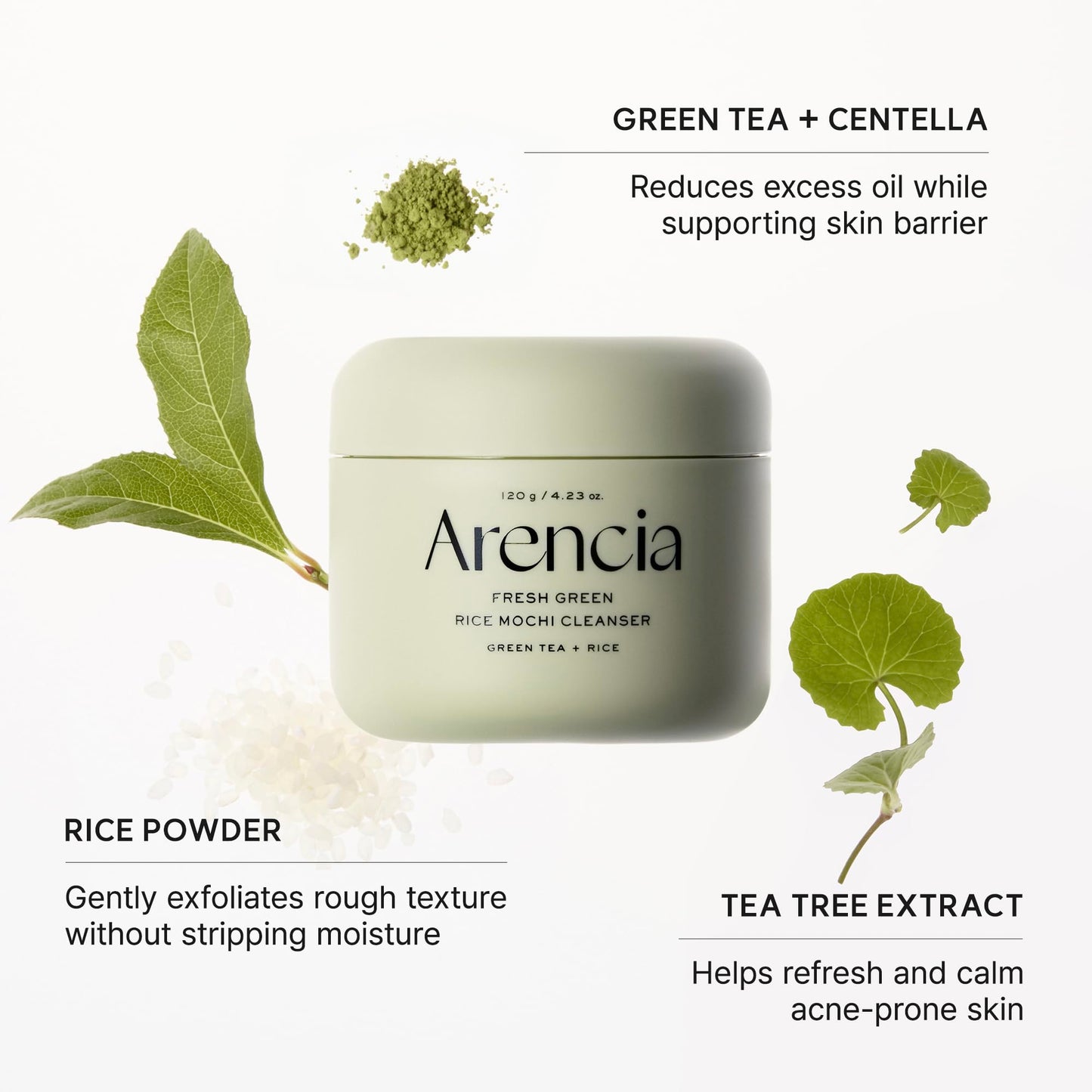 Arencia Korean Rice Mochi Face Cleanser - Face Wash, Gentle Scrub All in One for Deep Cleansing, Moisturizing, Pore Minimizing, Acne-Prone Skin, Removing Blackhead with Rice Water & Green Tea