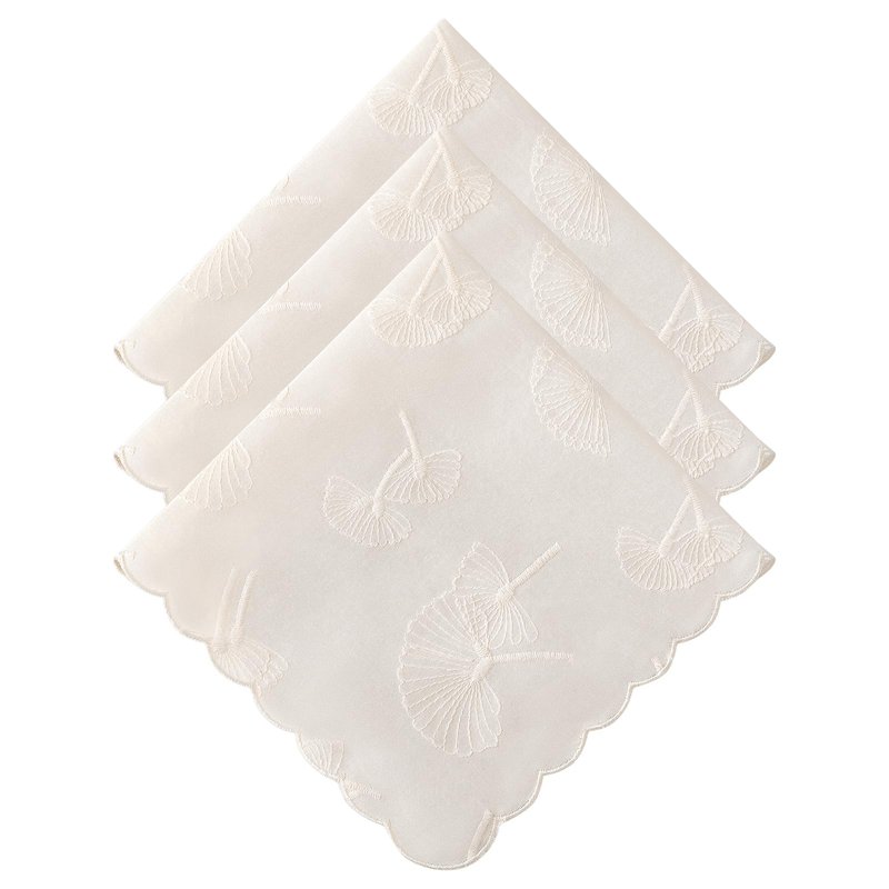DoreenBeads Women's Cotton Handkerchiefs Dandelion Scalloped Embroidered Ladies Hankies for Wedding Parties 3Pcs