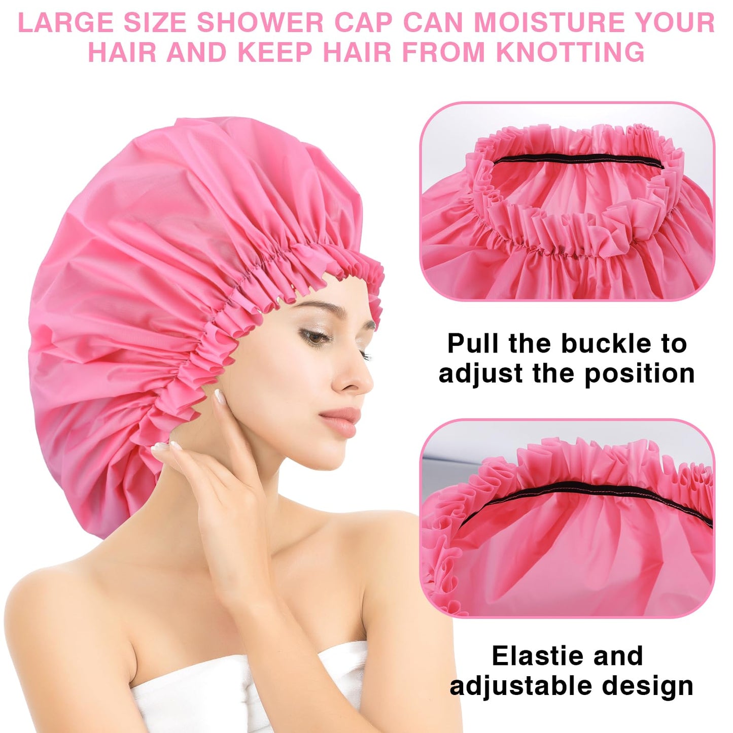 2 PCS Large Shower Cap for Braids - Waterproof Shower Cap for Women, Reusable XL Plastic Shower Caps Jumbo Bath Bonnet for Long Thick Curly Hair, Locs, Twist Braids (Black&Pink)