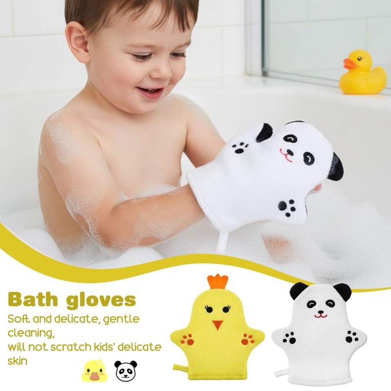 2 PCS Baby Bath Mitt Washcloths Gloves Panda Chicken Toddler Soft Washcloths for Kids Designed in Cute Animal Towel Gentle Scrub for Baby Girl Boy Bath Shower