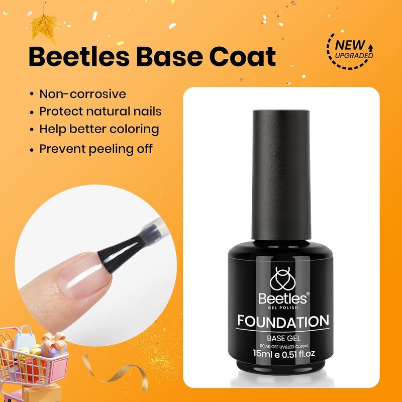 Beetles 15ml Protein Nail Prep Dehydrator and Primer Set - 2PCS Hema-Free & Acid Free Nail Bond Protein Prep Kit & 2 Pcs 15ml No Wipe Gel Top Coat and Base Coat Set - Shine Finish and Long Lasting