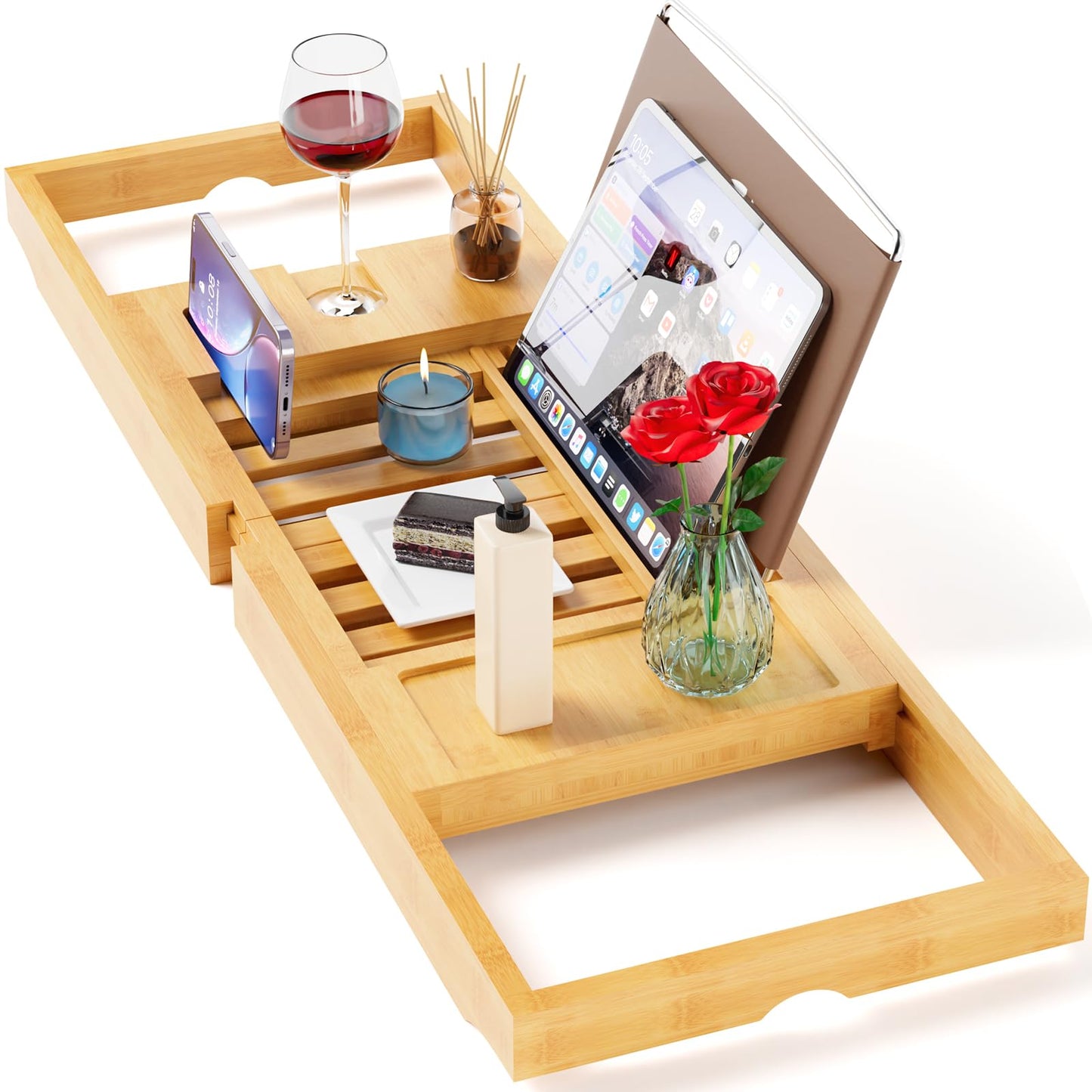 Yirilan Premium Bathtub Tray Caddy, Expandable Bath Tray, Unique House Warming Gifts,Bamboo-New