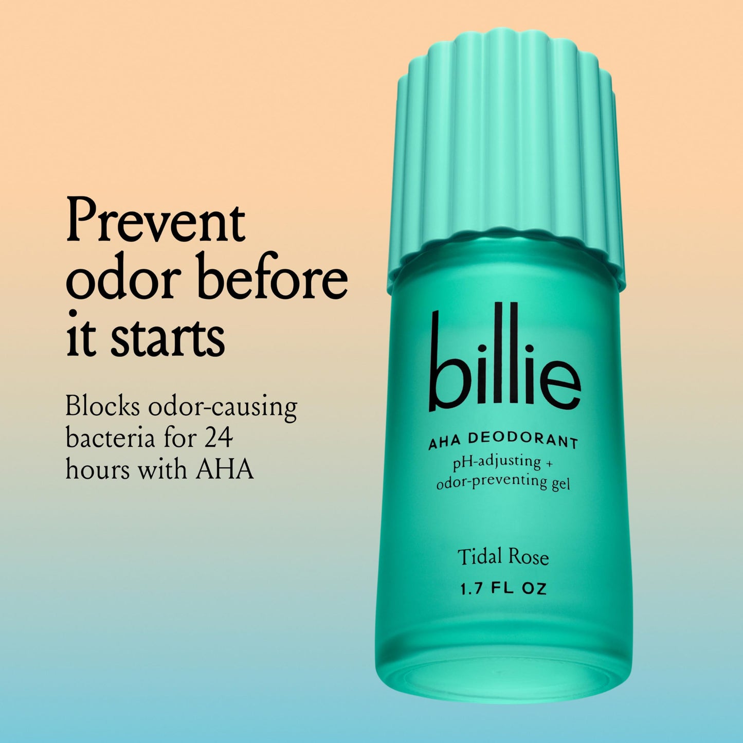 Billie AHA Deodorant 24-hour Odor-Preventing Gel, Aluminum-Free, Tidal Rose, 1.7oz