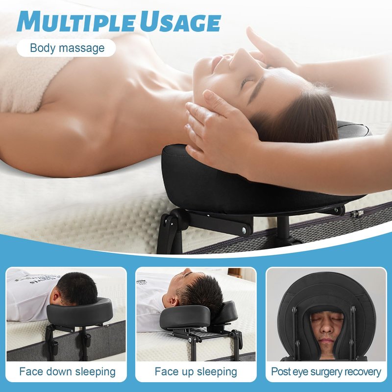 HoMove Massage Headrest for Bed, Adjustable Massage Face Cradle at Home, Portable Bed Massage Head Holder, Massage Table Head Rest for Salon Spa, Face Down Pillow After Eye Surgery, Black