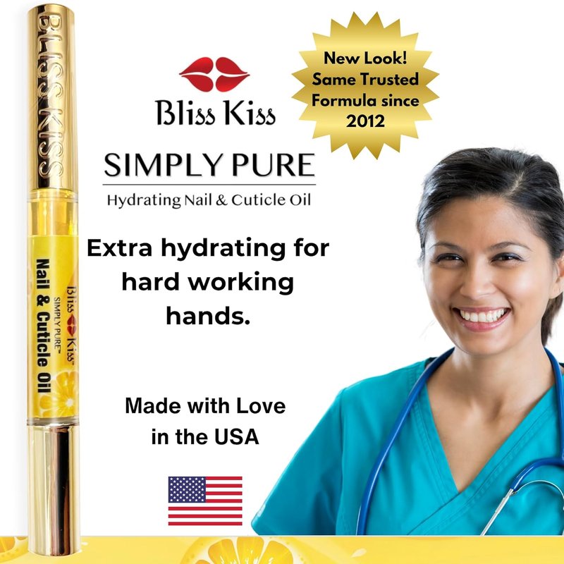 Bliss Kiss Nail Oil Cuticle Pens - Crisp Fragrance with Vitamin E & Jojoba | Nail Strengthener for Brittle Nails