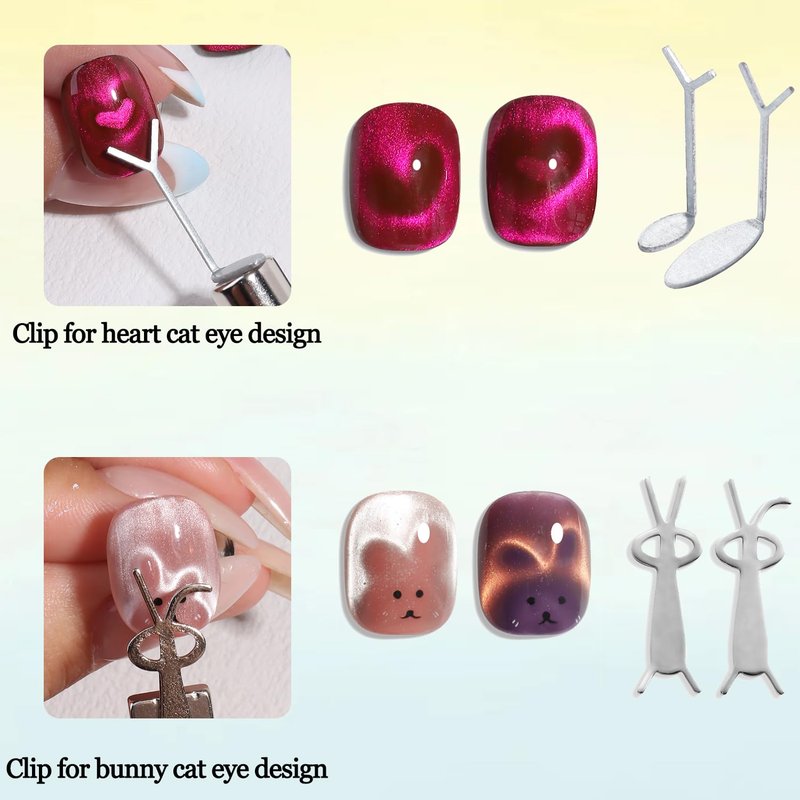 Fcozpjk Cat Eye Magnet for Nails, 8PCS Magnet Tool Set Pink Double-Head Nail Magnetic Pen for Glassy Cateye Gel Polish Heart Rabbit Flowers French Tips Stick Home Manicure DIY Nail Tech Must Have