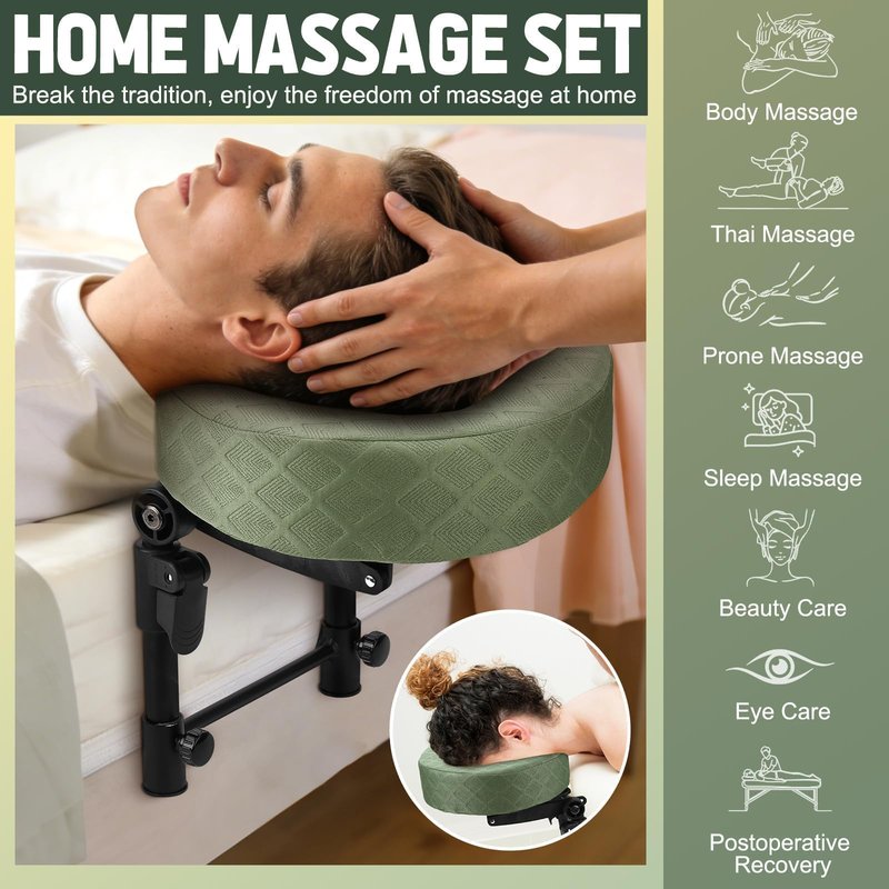 HairChrysm Massage Headrest for Bed with Scalp Massager Storage Bag, Adjustable Home Bed Massage Head Holder for Sleeping Mattress, Massage Face Cradle Face Down Pillow
