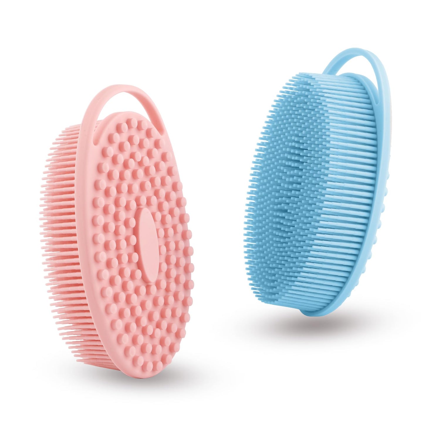 Cutiland 2 Pack Silicone Body Scrubber with Loofah Exfoliating Soft Body Shower Scrubber for Body, 2 in 1 Bath and Shampoo Wash Brush for Skin Exfoliation Men Women (Blue&Pink)